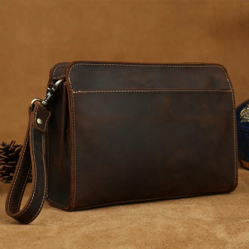 

100% Genuine Leather Clutch Bag With Wrist Band Ipad Iphone Clutches For Male Men Hand Bag Real Cowskin Clutch Purse Gift