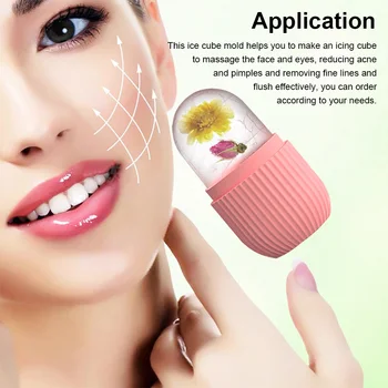 Facial Ice Cube Mold Silicone Freezing Beauty Swelling Face Massager Moisturizing Washable Oven Icing Mould  Pink 3