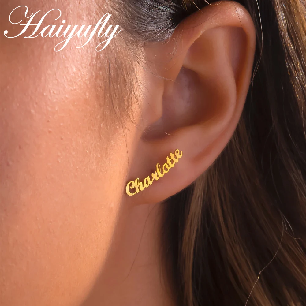 Индивидуальные женские серьги Haiyufly с именем под заказ матовые из нержавеющей