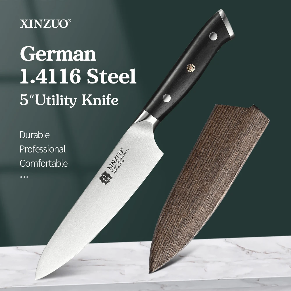 

XINZUO 5 Inch Utility Knife High Carbon Stainless Steel Germany 1.4116 Sharp Blade Chef Cutter Universal Multifunctional Tool