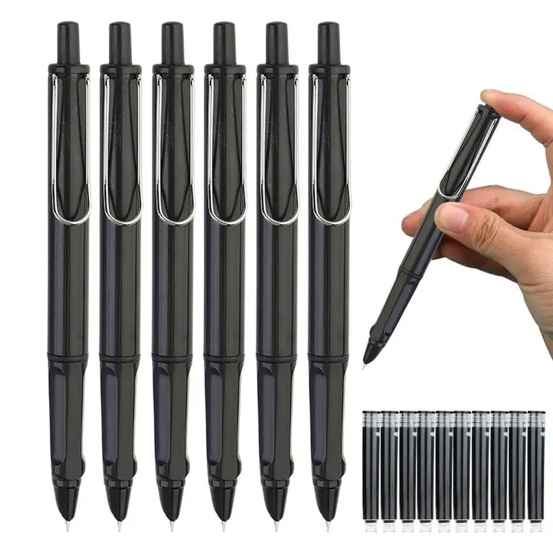 

Retractable Fountain Pen 6pcs Press Type Refillable Fine Nib Pens For Writing And Painting 0.38mm Smooth Durable Retractable