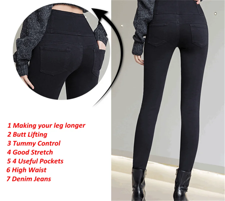 High Waisted Jeans Button Front for Women Stretch Denim  Black Petite XS - 4XL  Dress Pants With Pocket ouc433