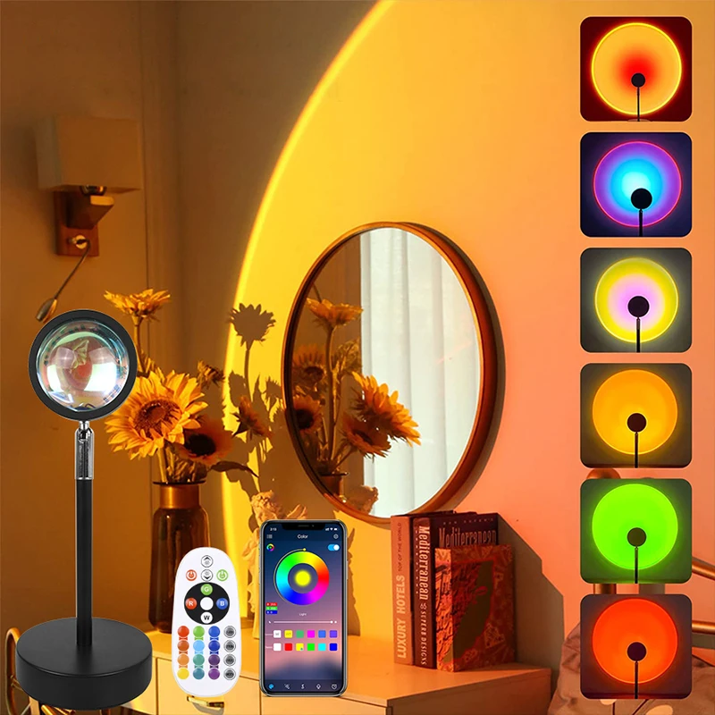 

Проекционная лампа С закатом, проектор С закатом, радуга, проектор, ночник, умное приложение, дистанционное управление, светодиодные лампы д...