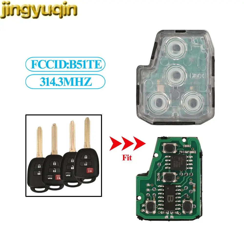 

jingyuqin 3pcs 4 Buttons Car Key Internal Core 314.3MHZ B51TE For Toyota Camry Prius 2012-2017 Corolla RAV4 Remote Inner Part