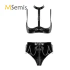 Женский летний костюм с лямкой на шее, женский бюстгальтер без косточек, топ с высокой талией и металлической цепочкой, трусы на молнии, нижнее белье