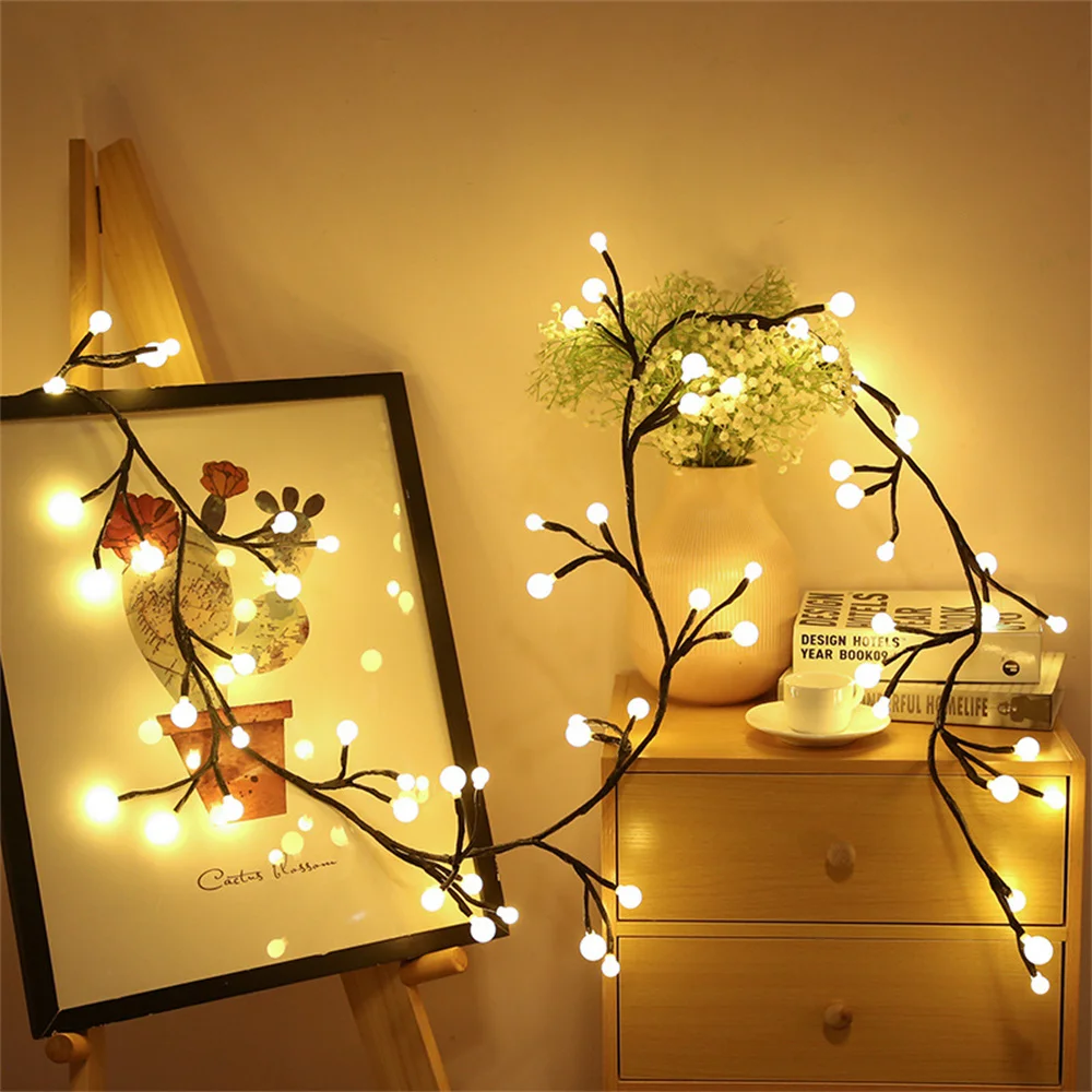 

72LED Glowing Ball Branch Rattan Light 8 Modes Firecracker String Light Fairy Garland Light for Valentine's Day Wedding Party