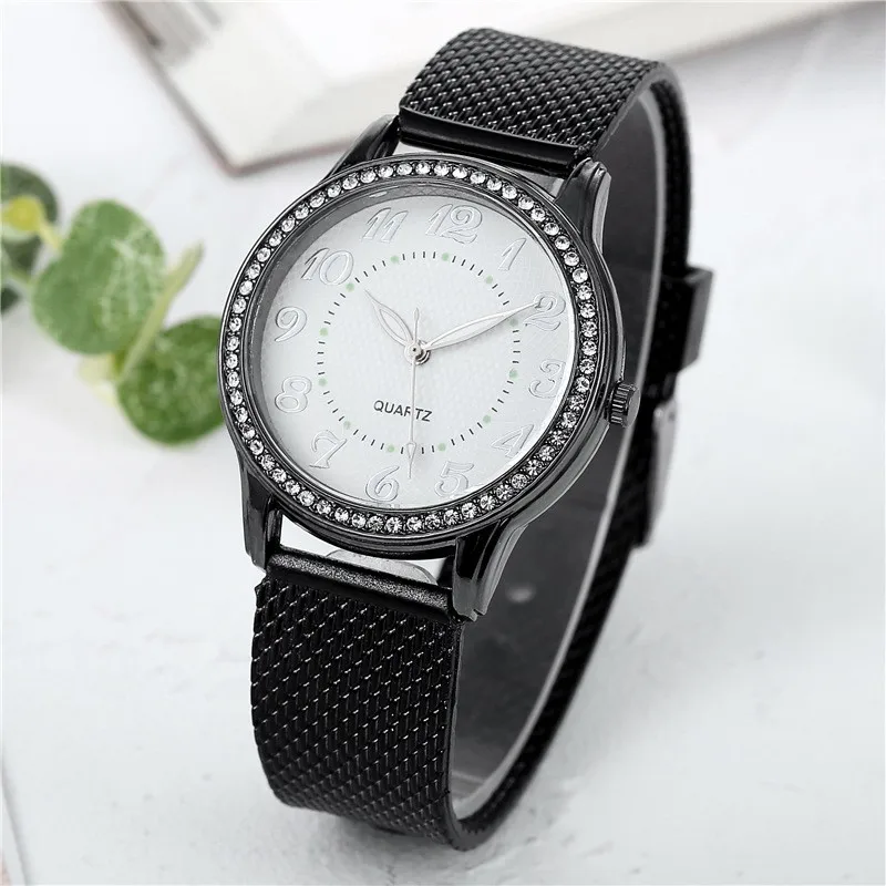 Hot Selling Shining Trendy Diamond Inlaid Nightlight Business Silicone Mesh Belt Women's Quartz Watch For Women's Holiday Gifts