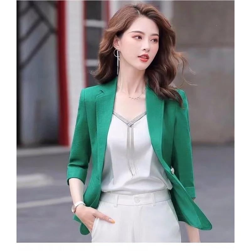 

Spring Summer Women's Suit Jacket Commuter Thin Linen Single Button Casual Loose Cotton and Linen Small Suit Jacket Women E199