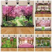 laeacco natural backdrops green tree flowers lake park garden way beautiful view photographic background photocall photo studio