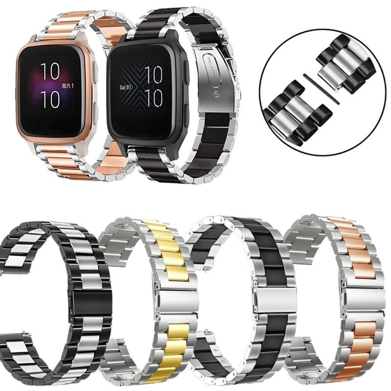 

Stainless Steel Bracelet Smart Watch Strap For -Garmin venu SQ Smart Watch Double Snap Buckle Solid Stainless Steel Strap X6HB