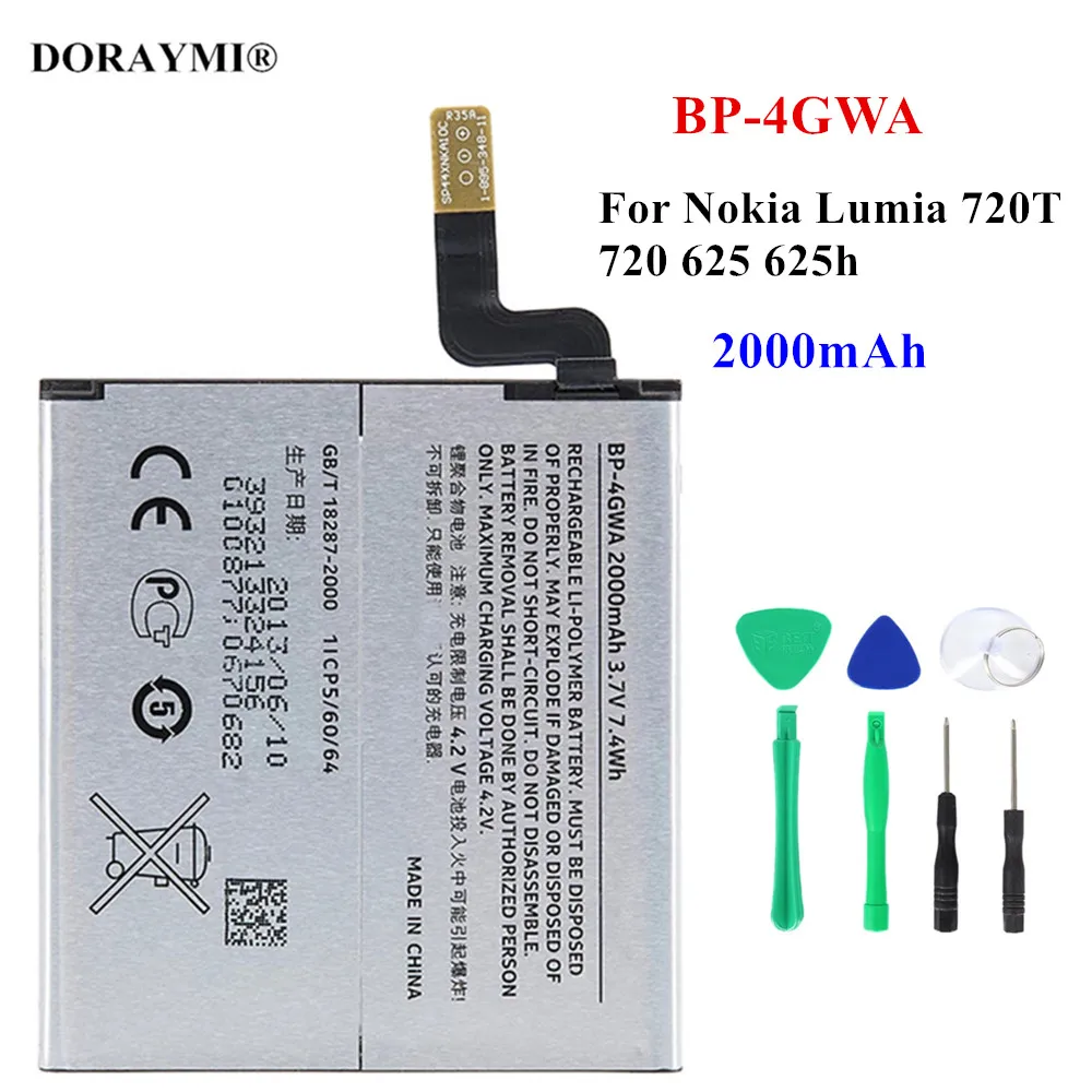 Оригинальная Аккумуляторная батарея 2000 мАч для телефона NOKIA Lumia 720T 720 625 625h, сменные батареи + Инструменты