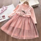 Menoeaосеннее платье для От 2 до 7 лет девочек коллекция 2022 года, стильное детское розовое шерстяное платье принцессы платье с цветочным узором детская сетчатая Одежда с бантом вечерние платья