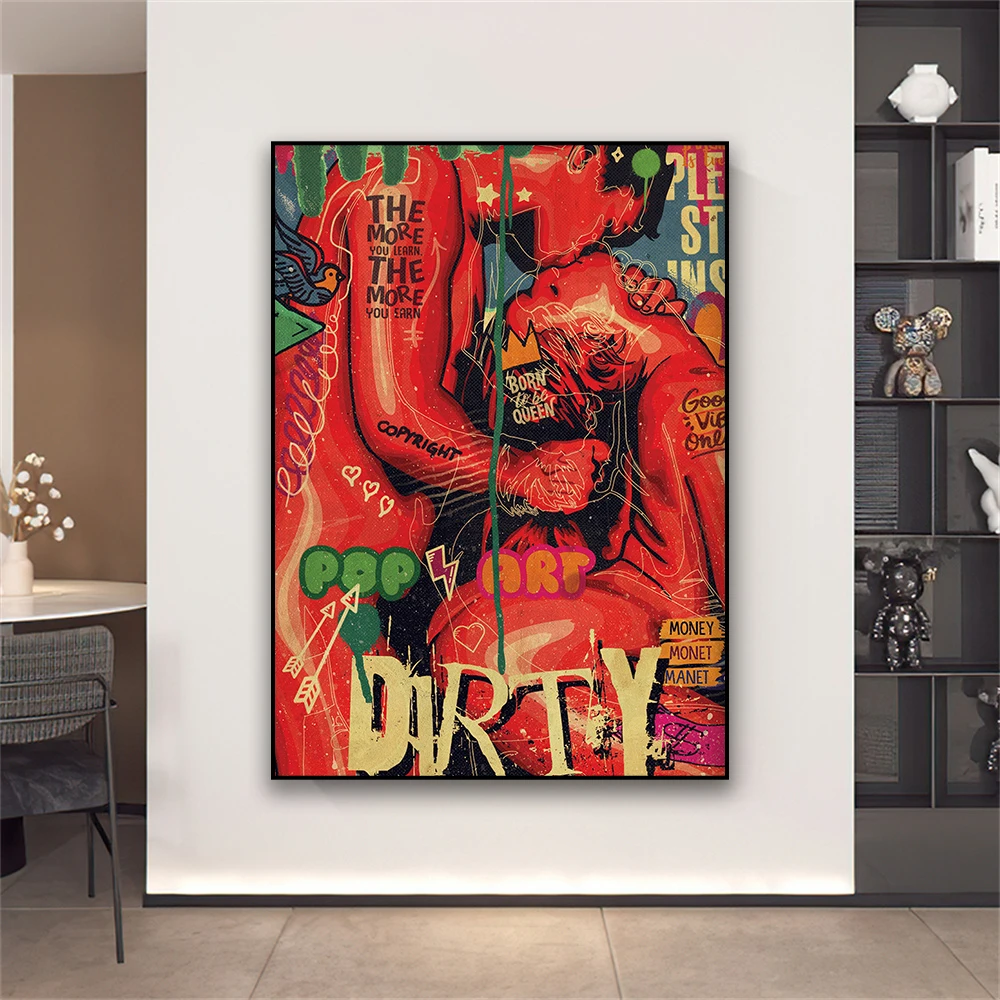 

Colorful Graffiti Art Poster Love Pop Street Prints Cartoon Alter Art Canvas Painting Sexy Couple Art Picture Home Decoration