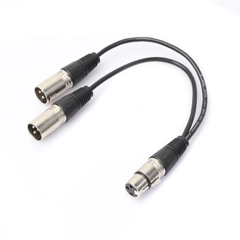 

Newest Protable Useful Durable Microphone Plug Wire Jack To Cable 2 MALE 3 Pin 30CM/1FT Adaptor Black SPLITTER
