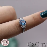 czcity big pure 925 sterling silver sapphire gemstone rings for women fine jewelry luxury engagement wedding accessories gifts