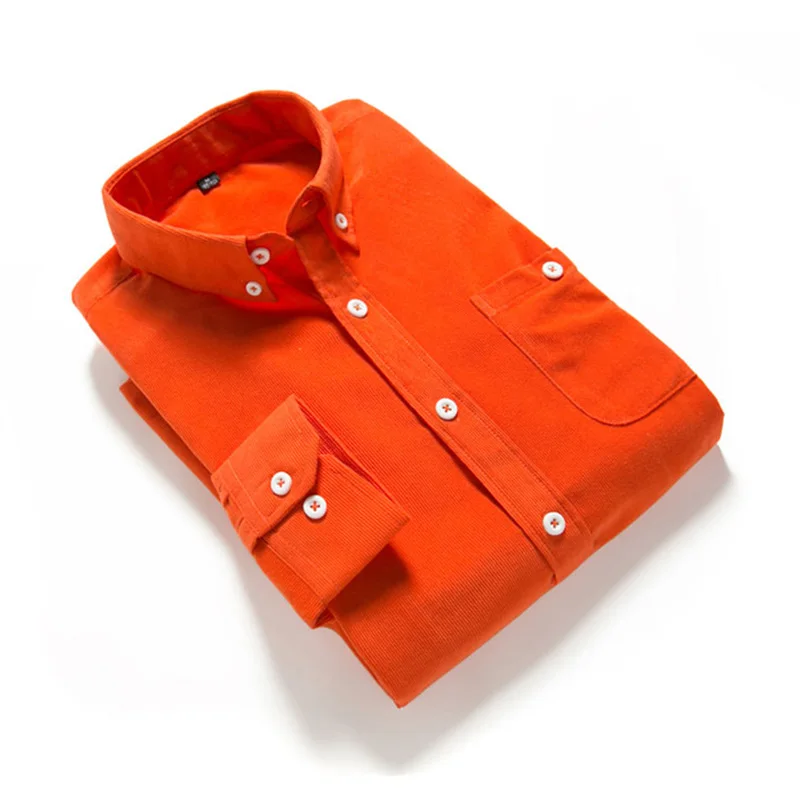 

Men Vintage Turn Down Collar Corduroy Buttons SmallSize Business Slim Shirt