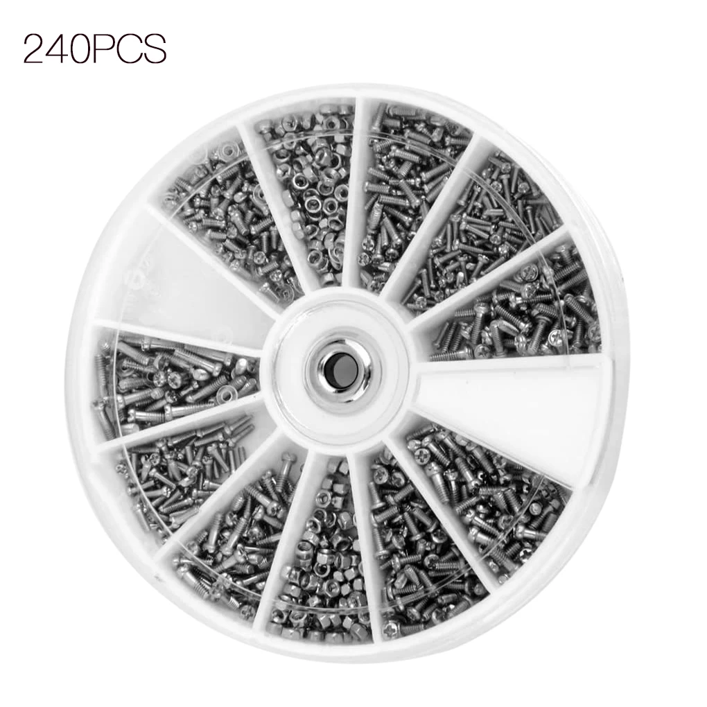

240pcs/1box 12 Kinds Of Small Screw Nut Combination Kit M1 M1.2 M1.4 M1.6 For Watch Glasses Sunglasses Assorted Set Repair Parts