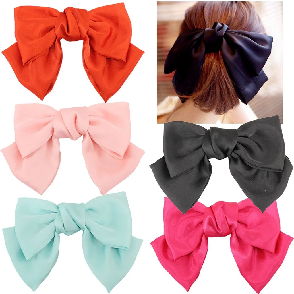 

1 Pcs Super Large Silky Satin Ribbon 8" Chiffon Hair Bow Clips for Girls Lolita Party Oversize Handmade Girls