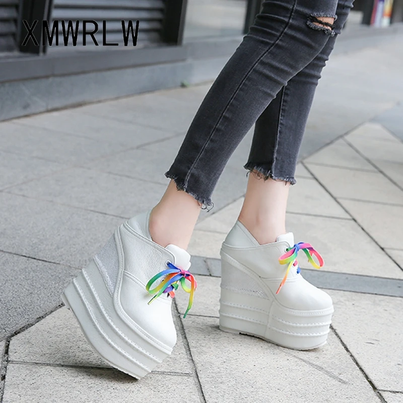 XMWRLW Women Chunky Sneakers Super High Heels Wedges Shoes For Women Rubber  Sole Sneakers White Black Shoes Woman Autumn Shoe - купить по выгодной цене  | AliExpress