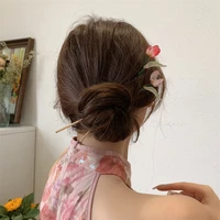 2022 vintage romantic tulip flower shape hairpin women metal glaze hair fork hair chopsticks woman jewelry hair clip accessories