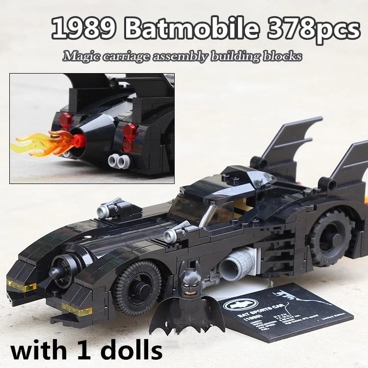 

378pcs 1989 The Batmobile Car Model Building Blocks Bat Movie Superhero Chariot Vehicle Bricks Toys For Children Christmas Gifts