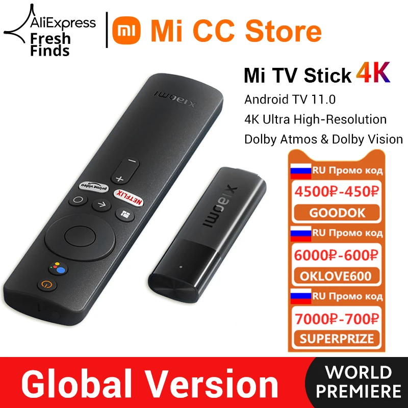 [World Premiere] Global Version Xiaomi Mi TV Stick 4K Android 11 Portable Streaming Media 2GB 8GB Multi Language BT5.0 TV Dongle