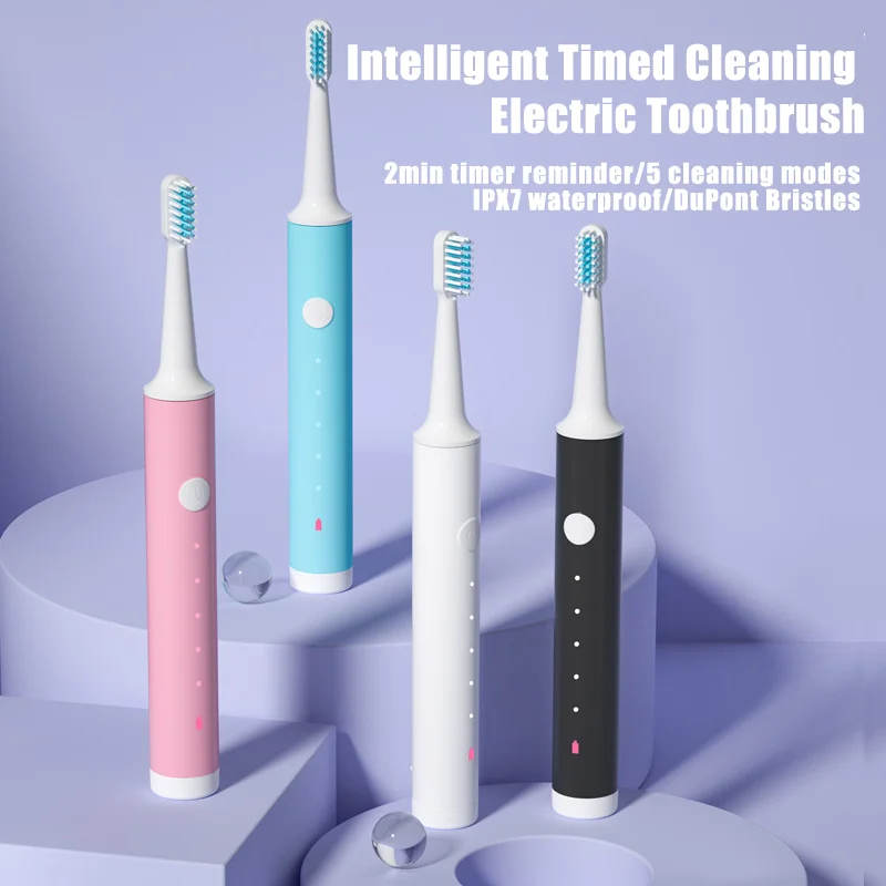 

Rechargeable Electric Toothbrush Sonic Vibration IPX7 Waterproof Replaceable Brush Heads Soft Bristle Personal Care Appliances