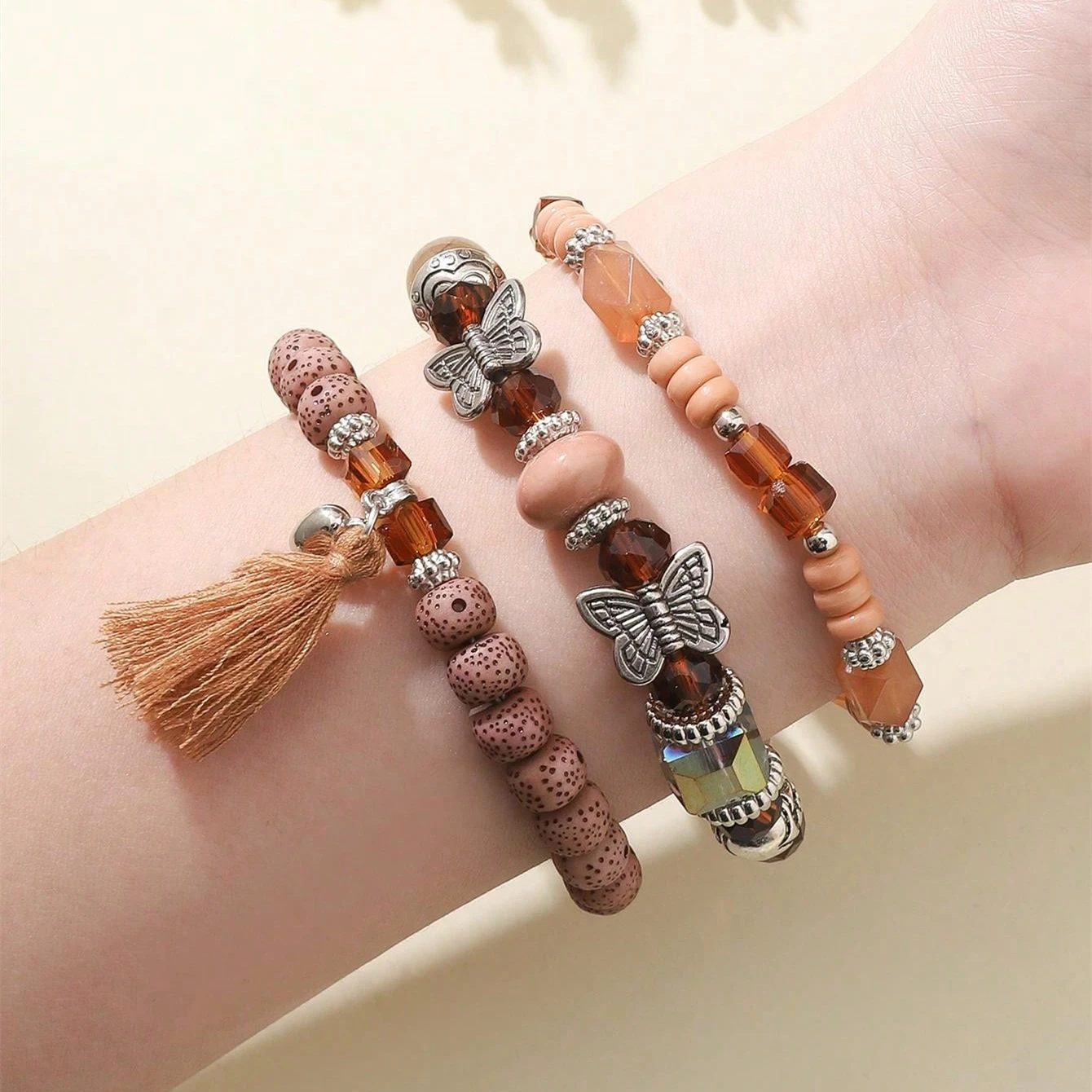 Женские браслеты с бабочками FTCY 3 шт. в стиле бохо разноцветными вулканическими