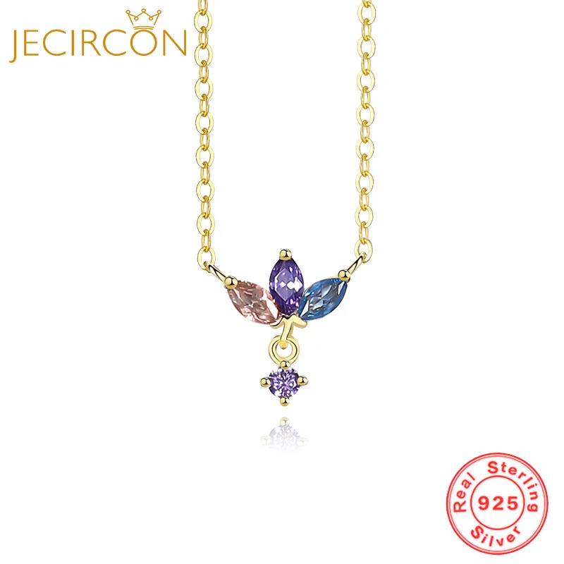 

JECIRCON Light Luxury Gold Color 925 Sterling Silver Horse Eye Crown Pendant Vintage Colorful Zircon Ladies Fashion Necklace