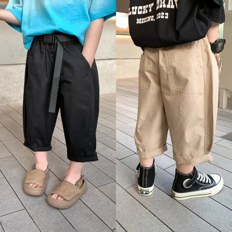 

Kids Pants Elastic Waist Calf-length Cotton Solid Clean Simple Casual Comfortable Cool Clear Fashion Modern New Children Boys