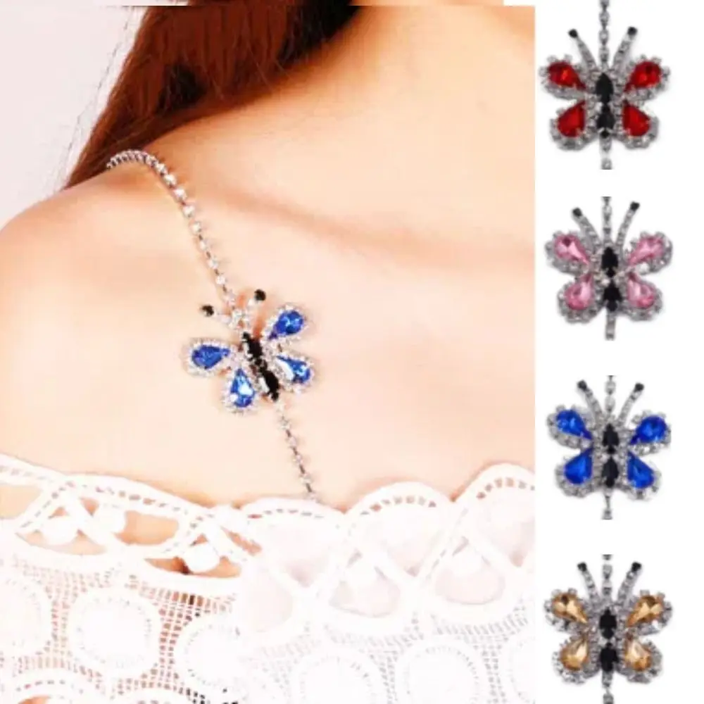 Бретели для бюстгальтера со стразами и бабочками невидимые нескользящие бретели