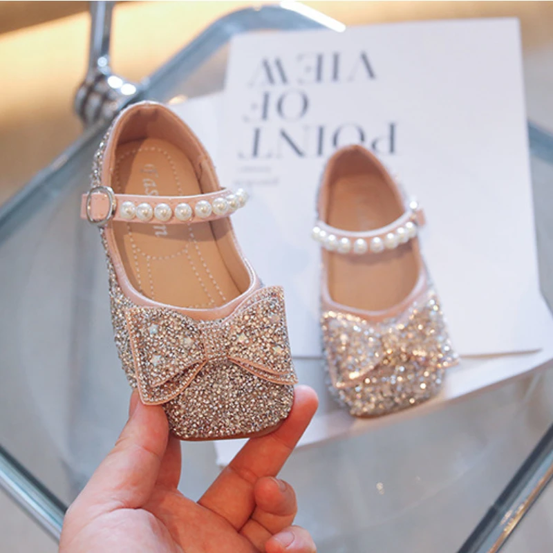

Girls Leather Shoes Autumn Children's Glitter Flats Shoes Fashion Comfortable Kids Sequins Pearl Princess Party Mary Jane Shoes