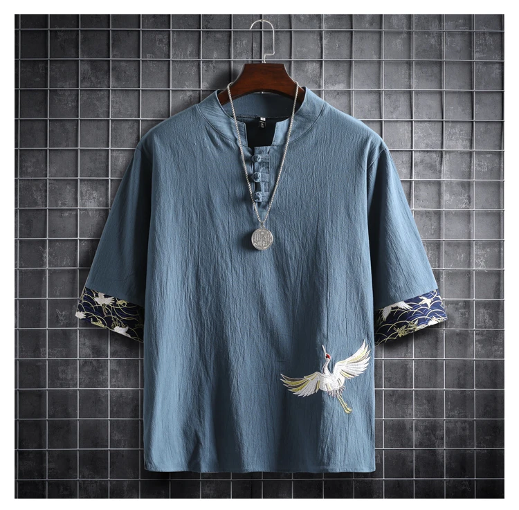 

M-5XL Plus Size Shirts For Men Half Sleeve Frog Button Spring Summer Streetwear Cotton Linen Chinese Style Blouses Man Clothing