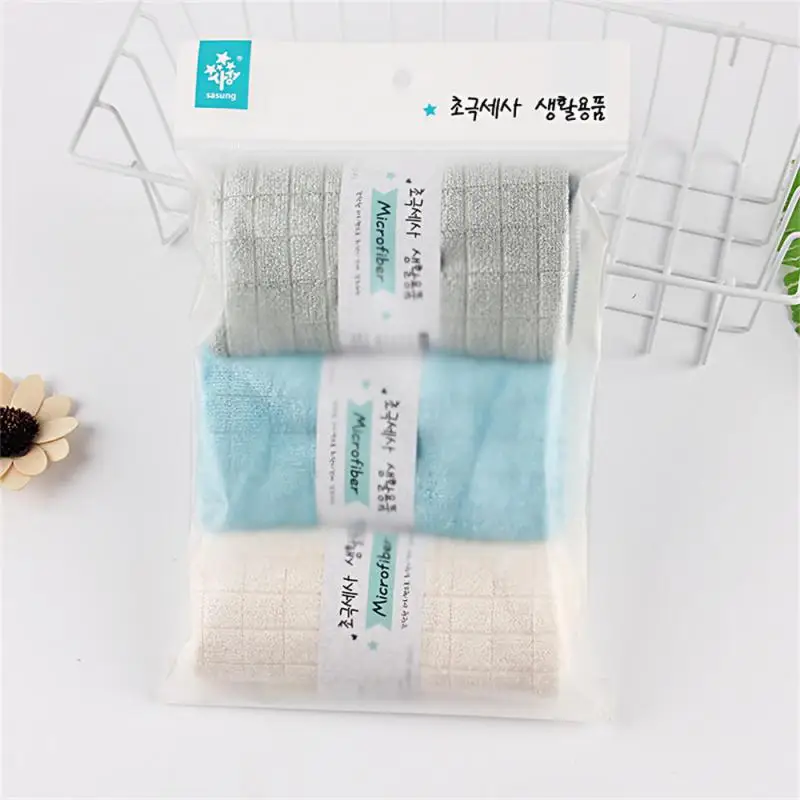 

40x30cm Housework Cleaning Cloth Water Absorption Dishwashing Towel Microfiber Decontamination Cloth Set Light Grid 3pcs /bag