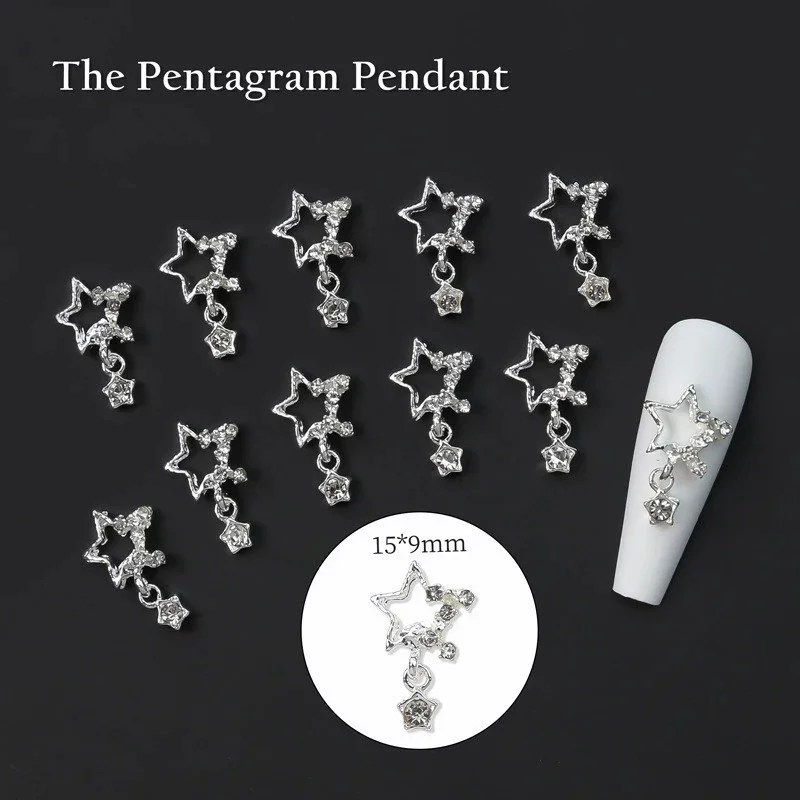 

2pcs/10pcs Fashion Star Series Nail Art Alloy Charms Gold Silver Pompom Nail Rhinestones Decorations DIY Kawaii Nail Accessories