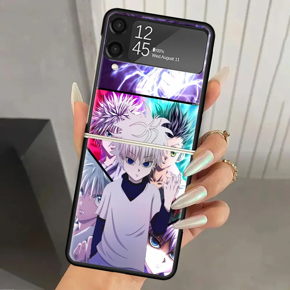 Hunter HXH Killua Жесткий чехол для телефона из ПК Samsung Galaxy Z Flip 6 5 4 3 черный ZFlip6 Flip5 Flip4 5G