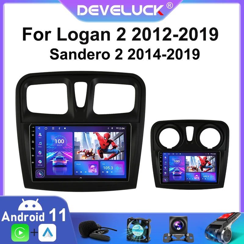 2 Din Android 11 For Renault Logan 2 2012 - 2019 Sandero 2 2014 - 2019 Car Stereo Radio Multimedia Player GPS Carplay Speake DVD