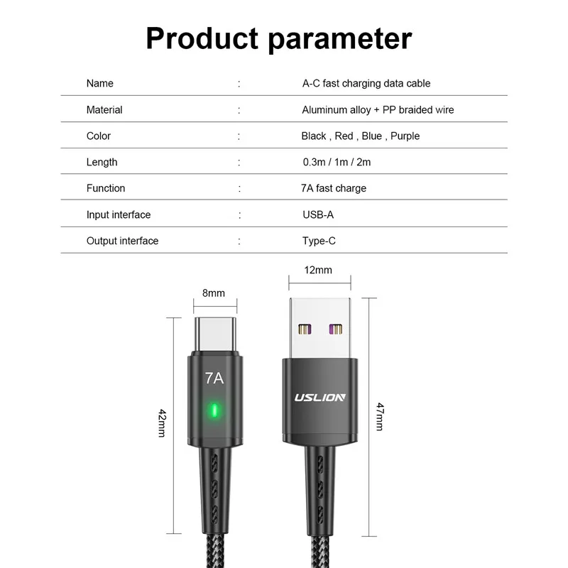 7A USB Type C Cable Wire For Samsung S22 S20 Xiaomi mi 12 Mobile Phone Fast Charging USB C Cable Type C Charger Data Cord Cables images - 6