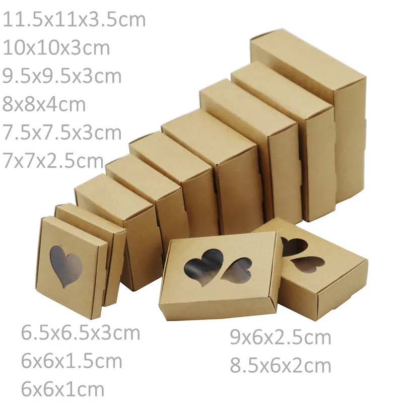 

50Pcs Heart-shaped Kraft Paper Window Packaging Box Valentine's Day Wedding Souvenir Candy Paper Gift Box 11 sizes
