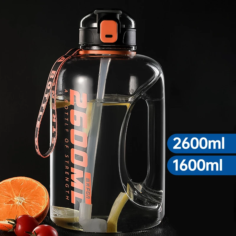 

Large Sport Water Bottle with Lid and Strap BPA Tritan Leakproof Outdoor Portable Mountaineering Suction Jug with Time Marker