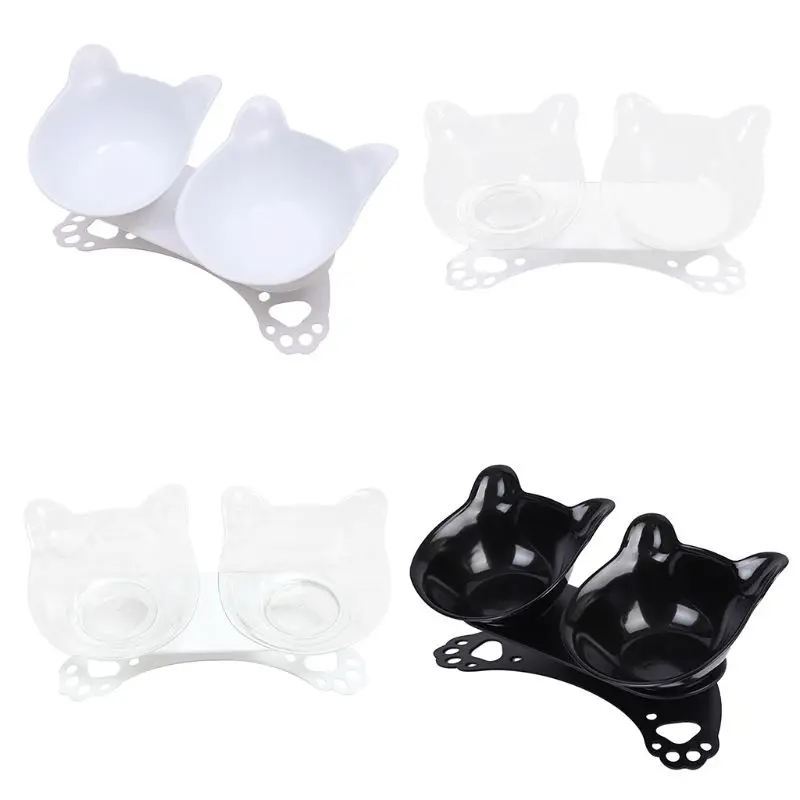 

Dog for CAT Double Bowls with Raised Stand Drinking Dispenser Container Pet Food Water Feeder 15° Tilted Platform Non-sl