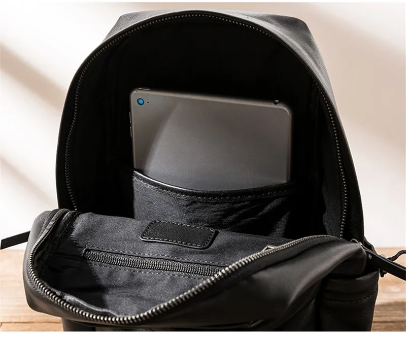 Simple casual high quality natural genuine leather men black chest bag weekend soft real cowhide large capacity crossbody bag