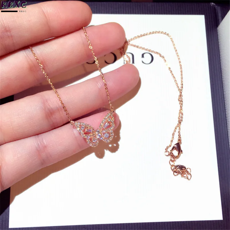 

Hot Sale New Arrive Zirconia Butterfly Necklace Charm Bling CZ Rose Gold Butterfly Silver Color Jewelry Pendant Bijoux for Women