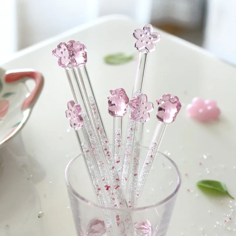 

Sakura Cat's Claw Star Diamond Stirring Stick Shiny Glass Stick Heart-shaped Fruit Juice Coffee Iced Beverage Mixing Stick