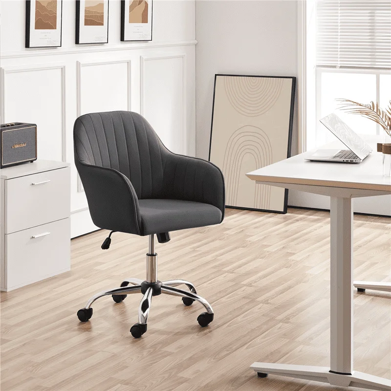 

Velvet Mid-Back Task Chair with Armrests, Gray