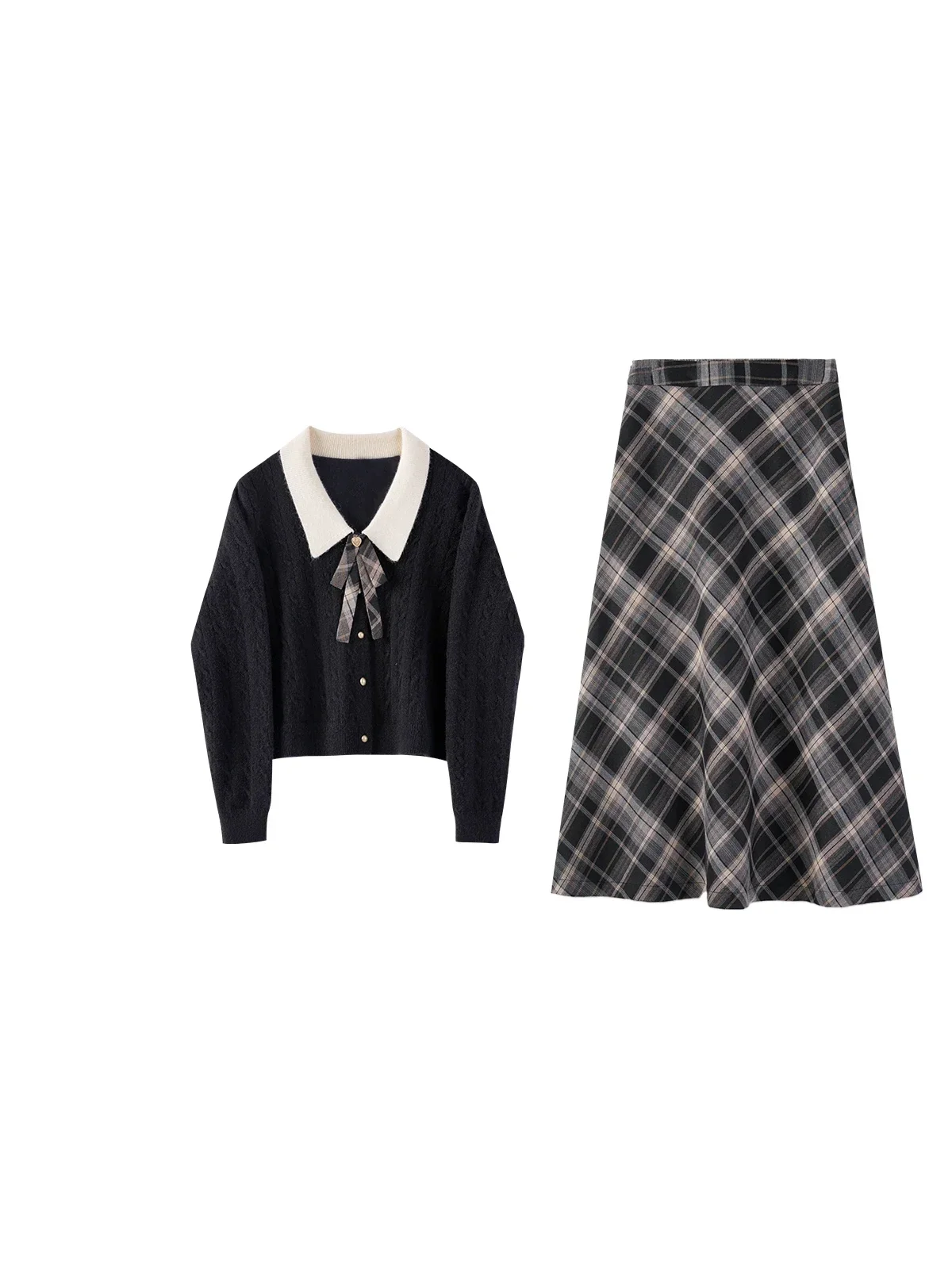 ALXNAN женский свитер 2 в 1 лоскутный с милым бантом и пуговицами вязаные топы