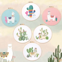 handmade embroidery diy plants flowers cactus cotton linen semi finished hanging picture decoration mini embroidery hoops