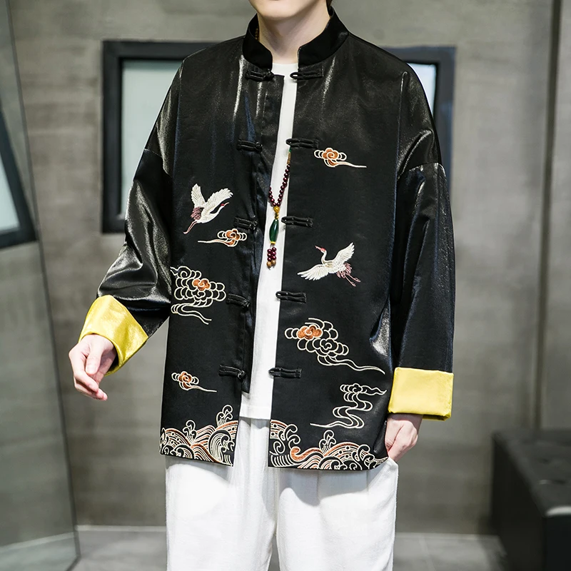 Роскошный атласный костюм Тан 2022 шелковая рубашка Hanfu с вышивкой Журавля летнее