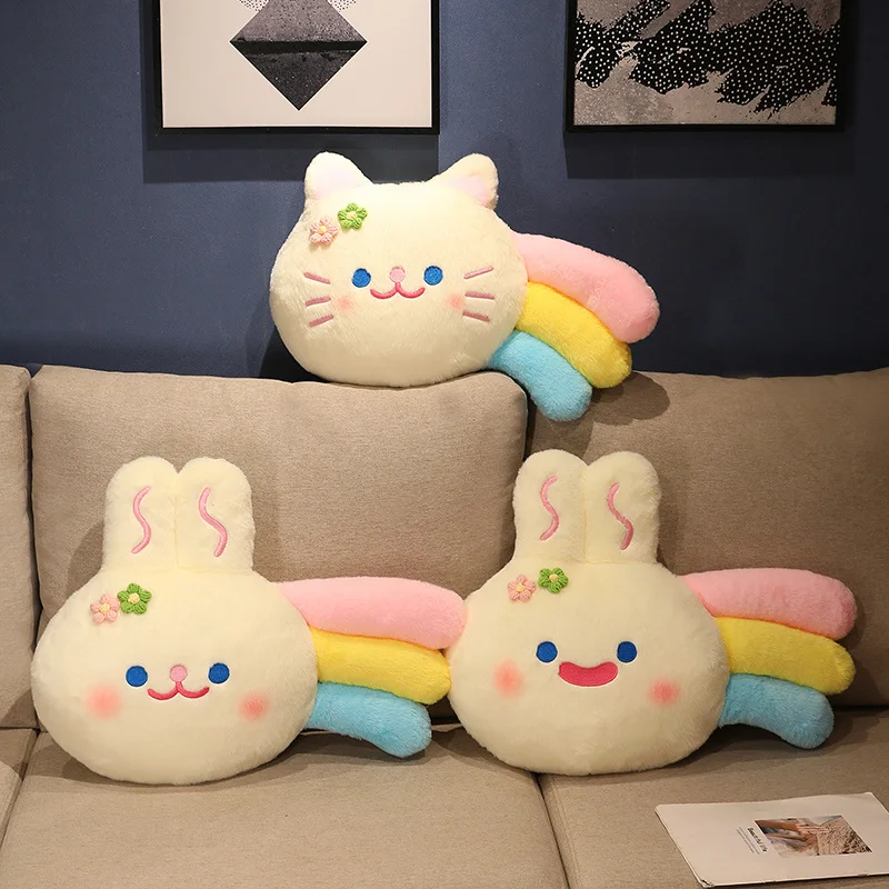 

Симпатичная Радужная Подушка-кролик, плюшевая игрушка, мультяшная маленькая кукла-Кот, мягкая диванная подушка, забавная кукла, подарок, тянущаяся кукла-кошка
