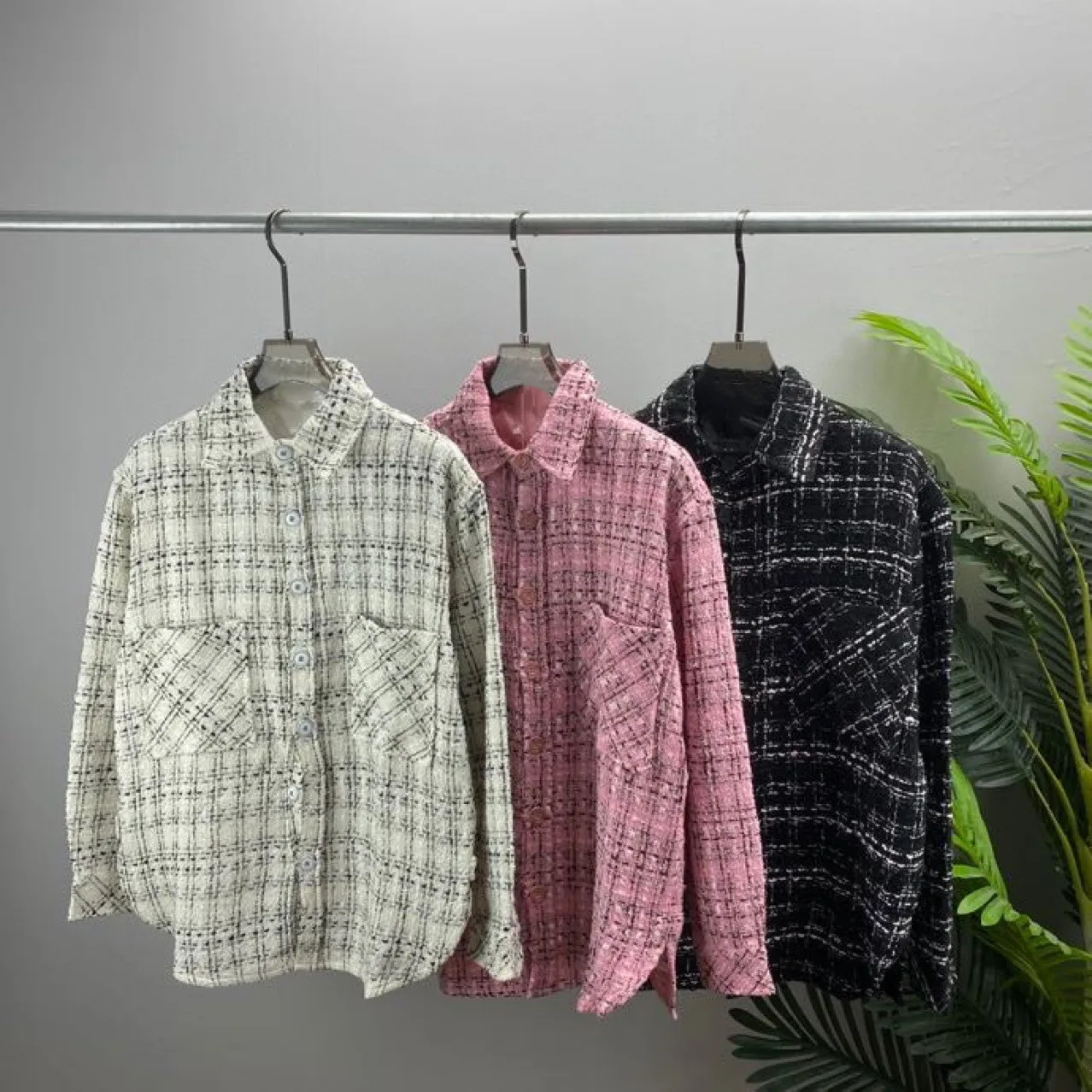 

Autumn Winter Chic Men/Women's High Quality Pockets Plaid Tweed Shirt C839